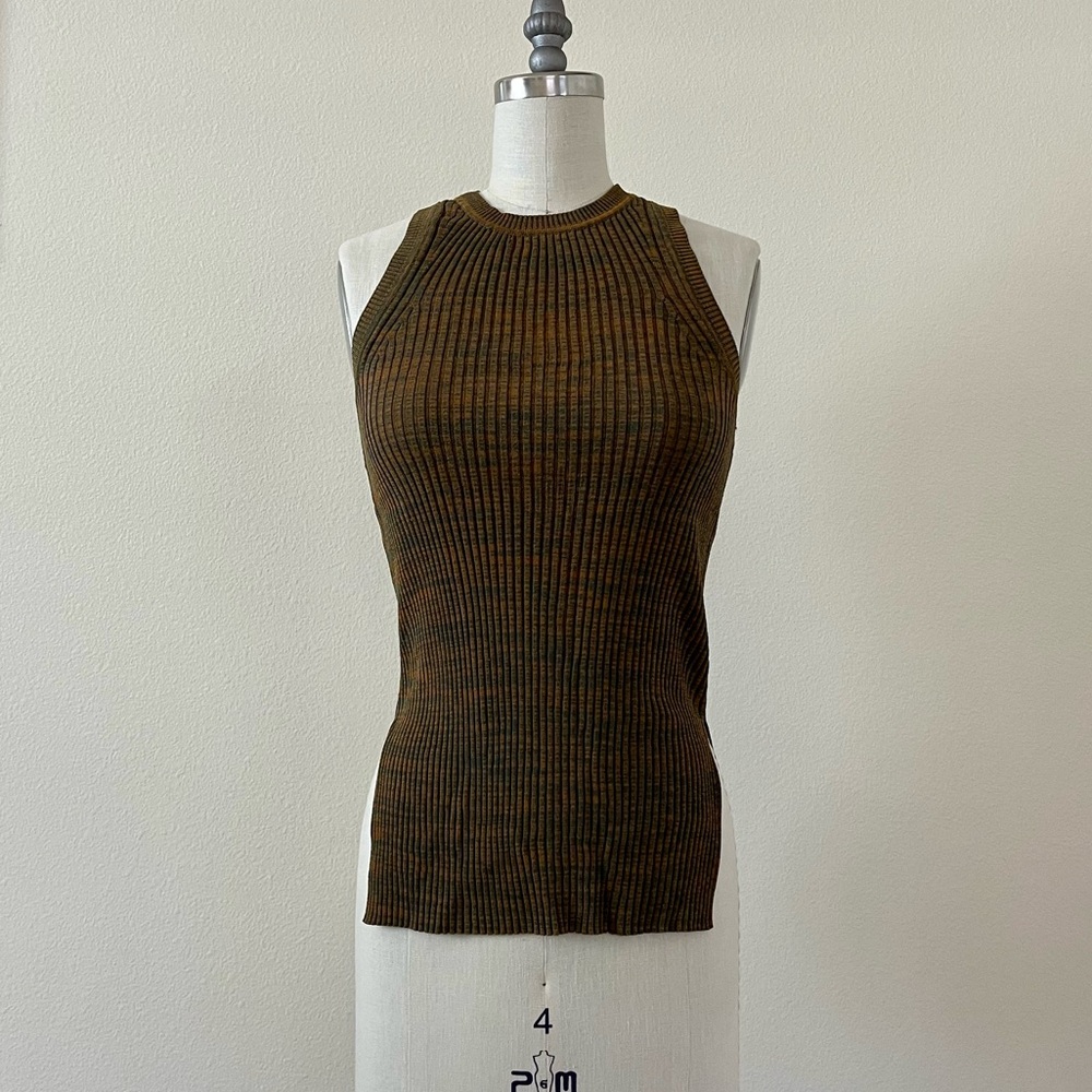 Multi Shade Green Sleeveless Ribbed Top